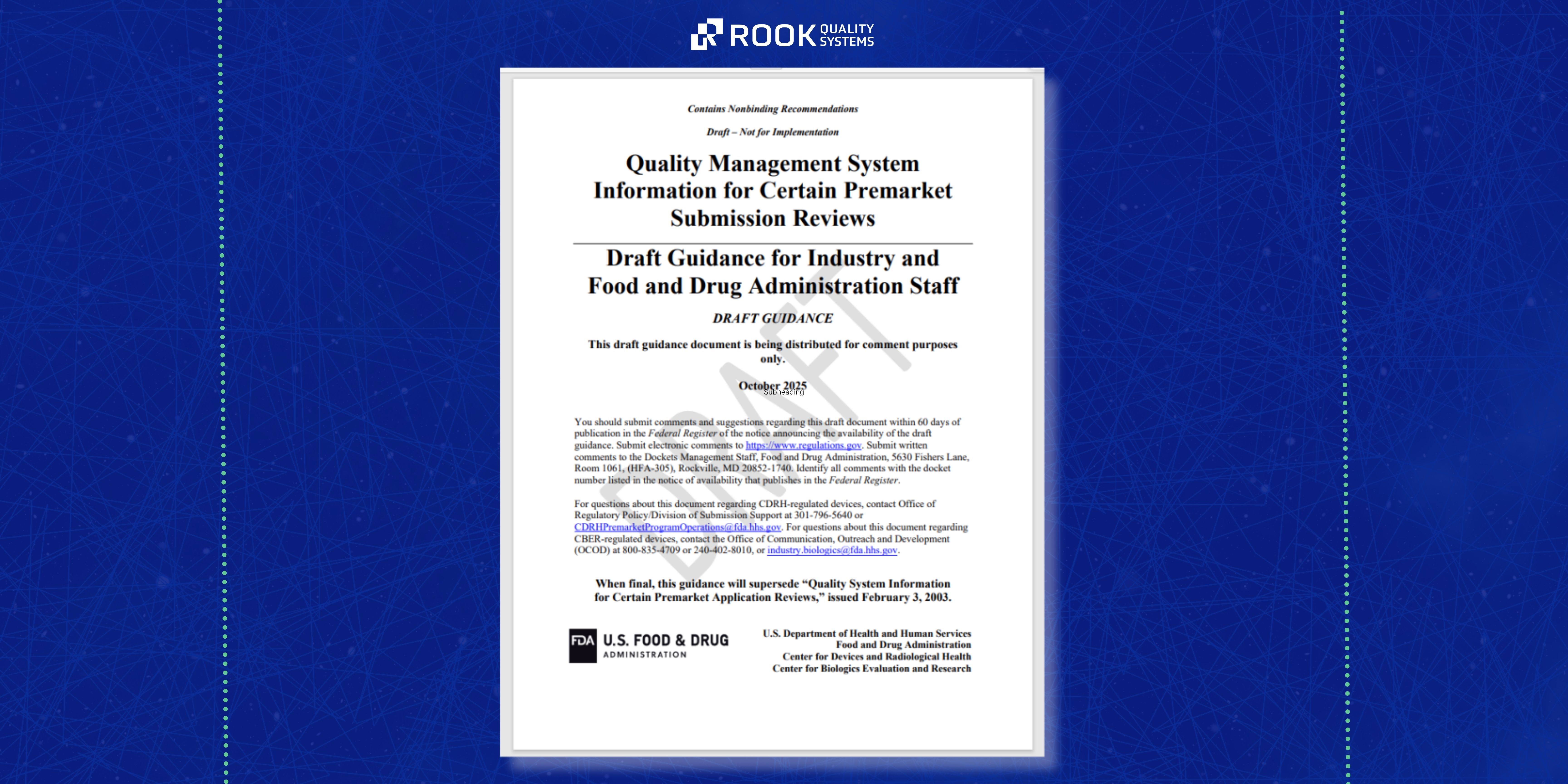 FDA Issues Draft Guidance on QMS Information for Premarket Submissions