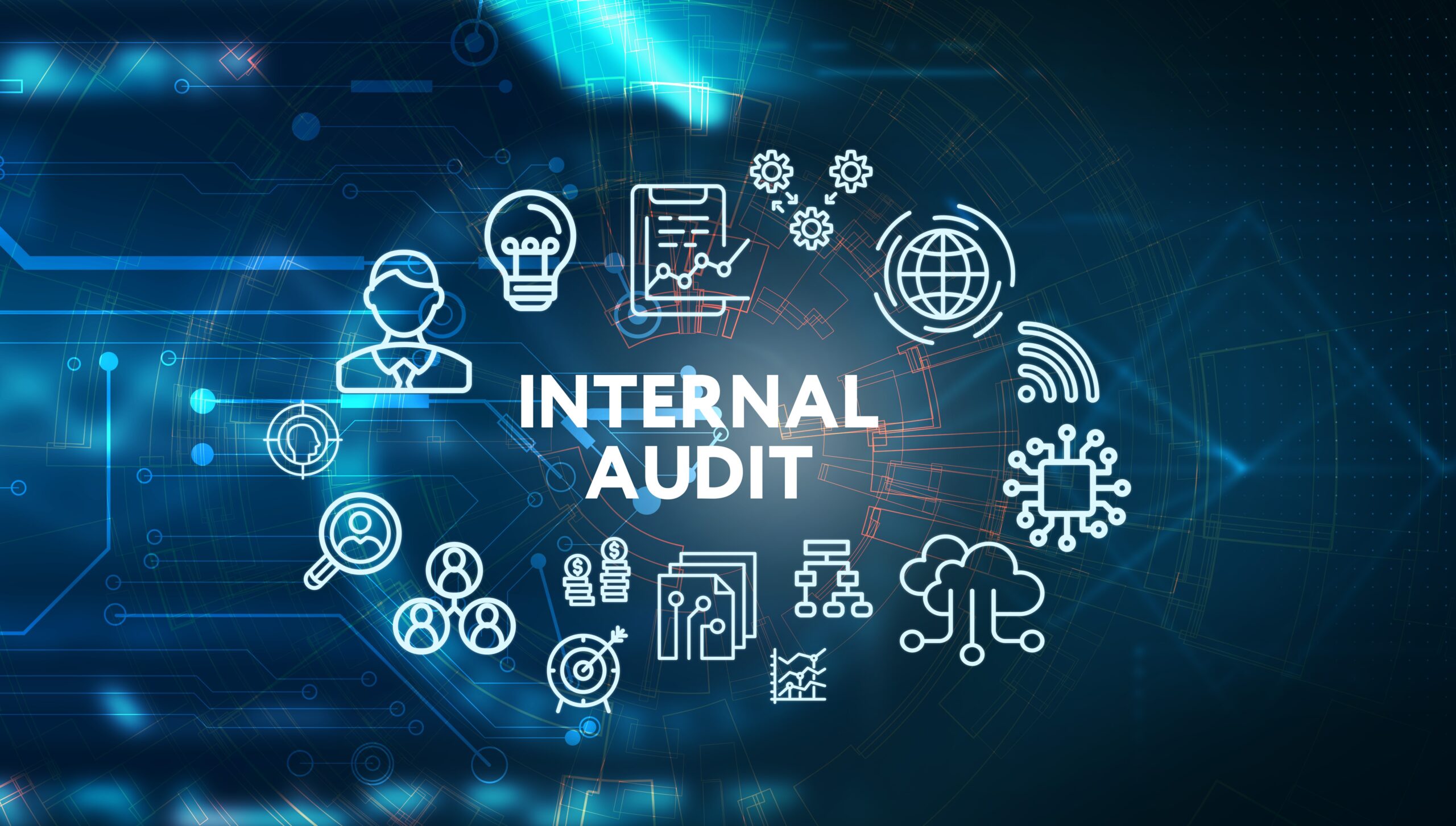 Business, Technology, Internet and network concept. virtual screen of the future and sees the inscription: Internal audit